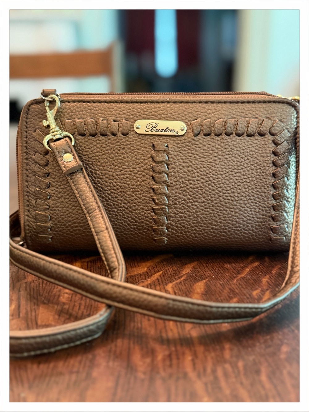 Burton Chocolate Brown Pebbled Leather Crossbody with Gold Hardware